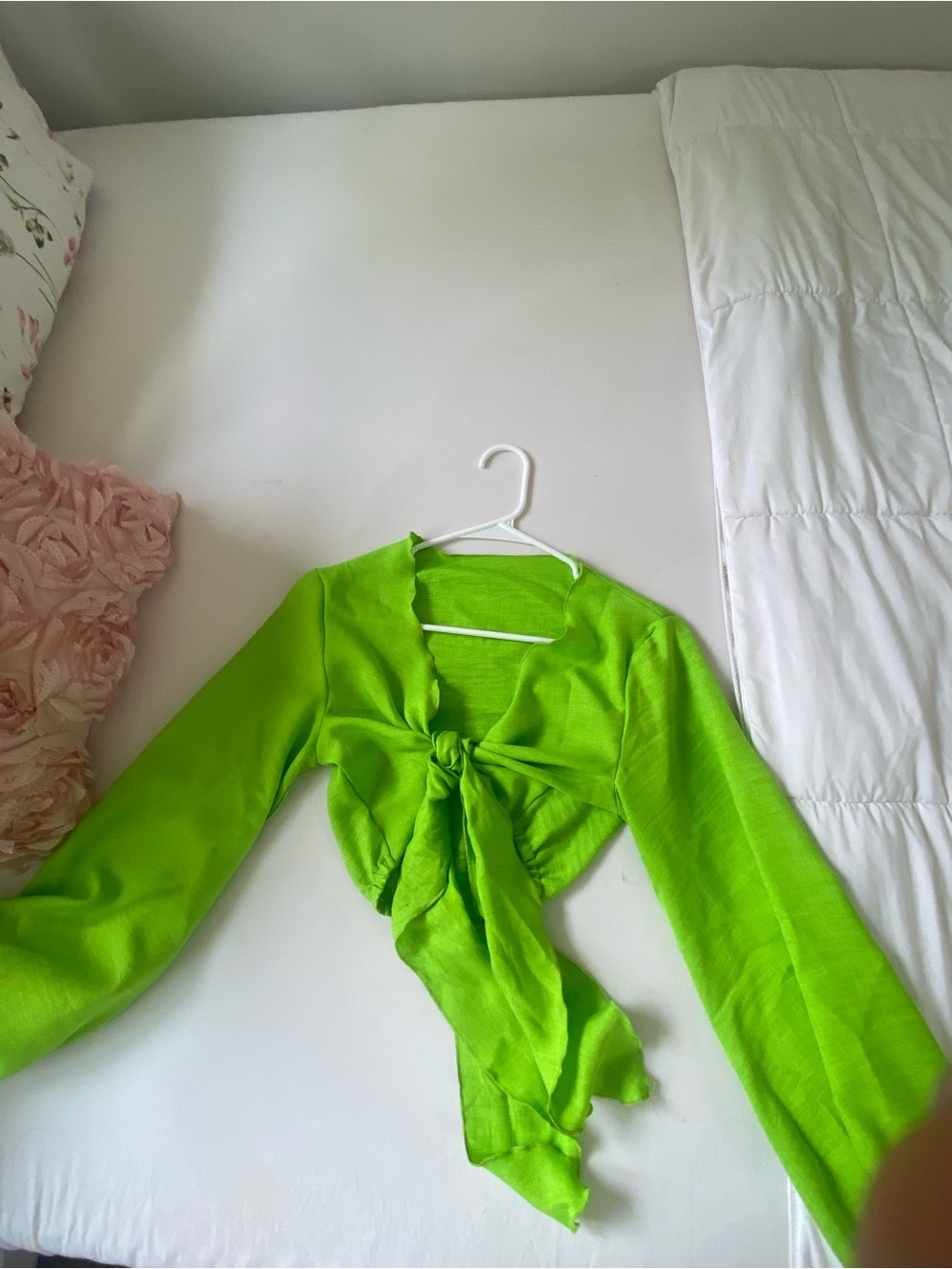 Bright Lime Green Tie-Front Crop Top